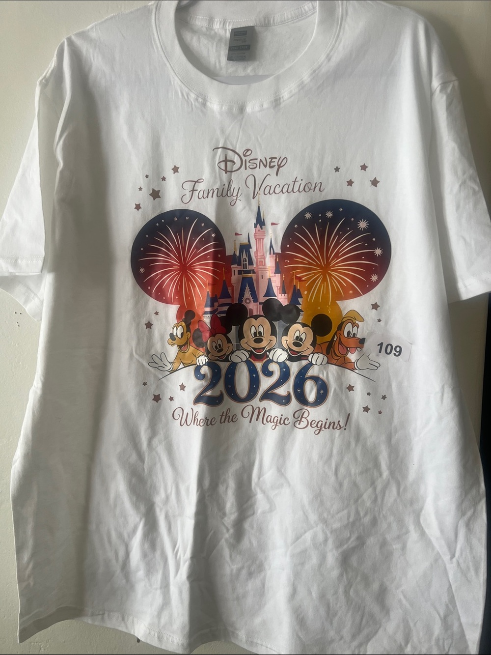 Disney White Kids 2026 Graphic Tee with Multicolor Fireworks & Characters
